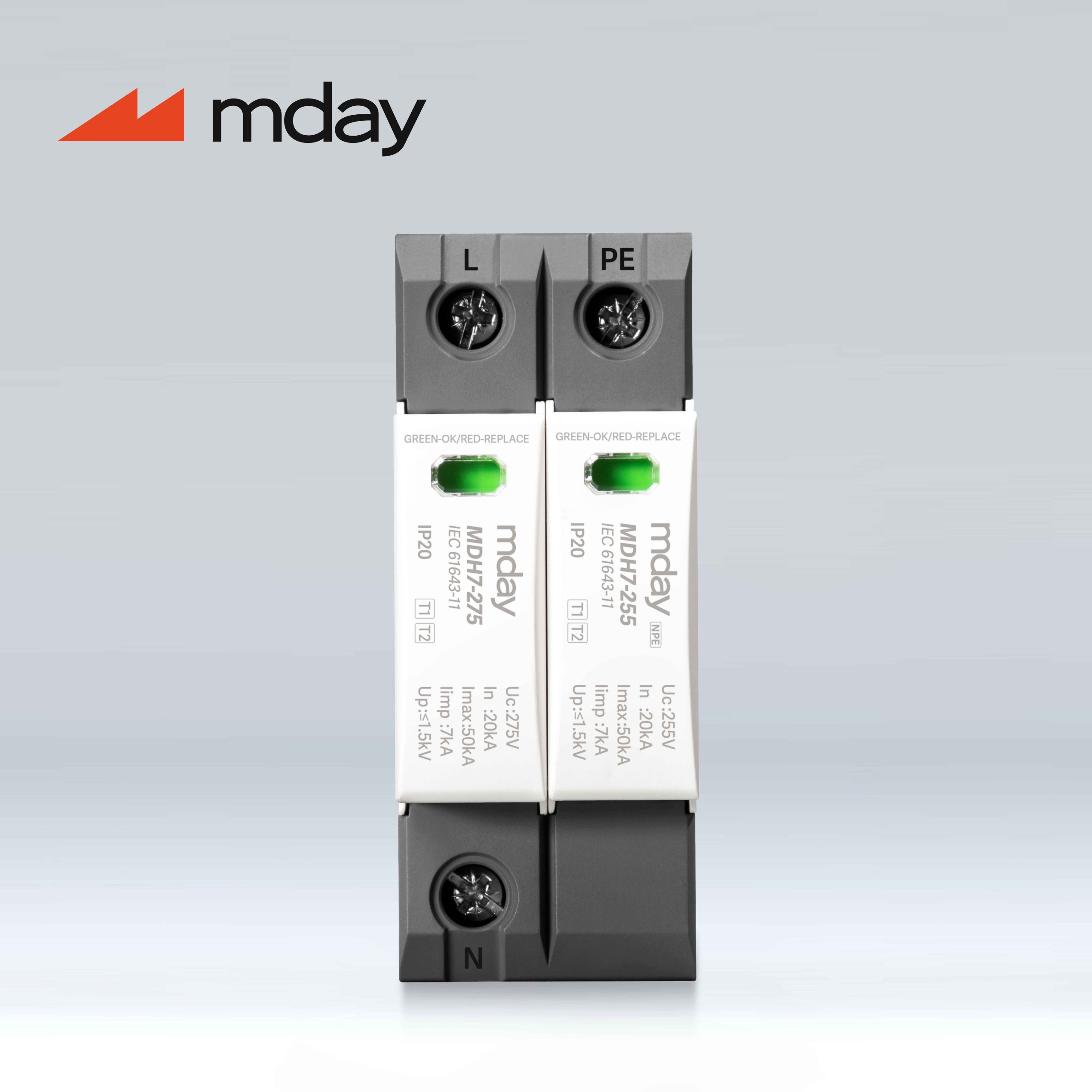ARSHID-MDH7-AC-1P+NPE-1 سرج ارستر 50 کیلوآمپر، 320 ولت، 2 پل، برند Mday، مدل MDH7-AC-1P+NPE - تصویر 1