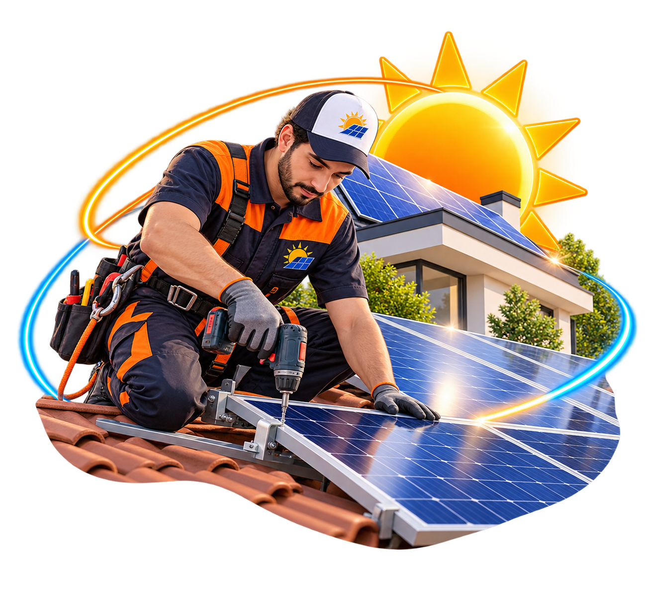 Solar Installer on Rooftop Panels